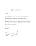 Thumbnail image of reference letter from D&D AutoWorks for cost segregation services.